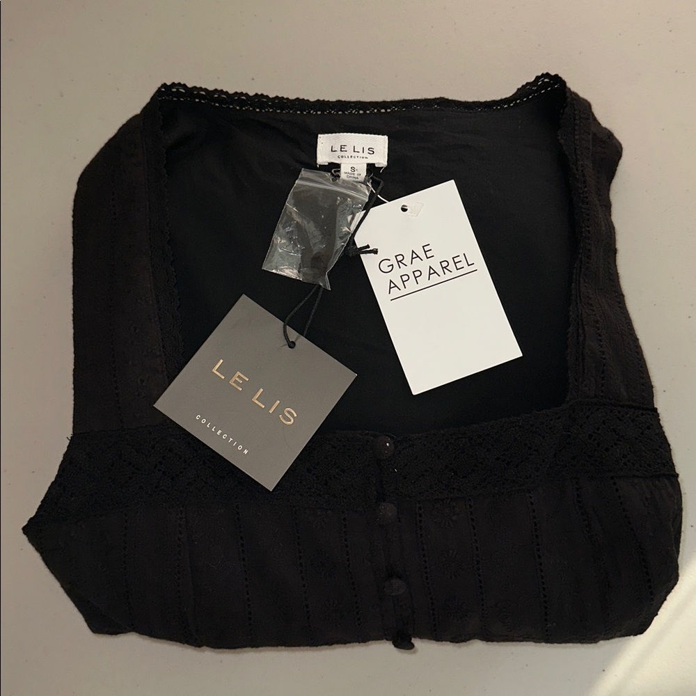NWT 100% Cotton Le Lis Black Button-Front Mini Dress Size Small. - Picture 13 of 13